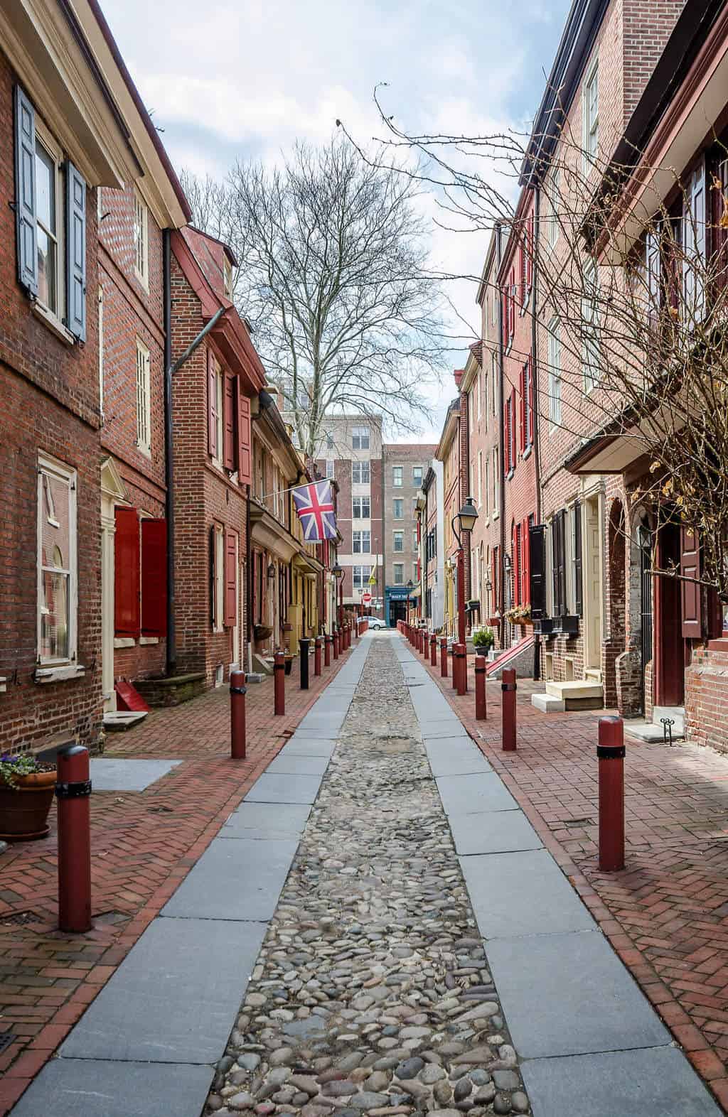 rowhouse street in Philadelphia, pennsylvania