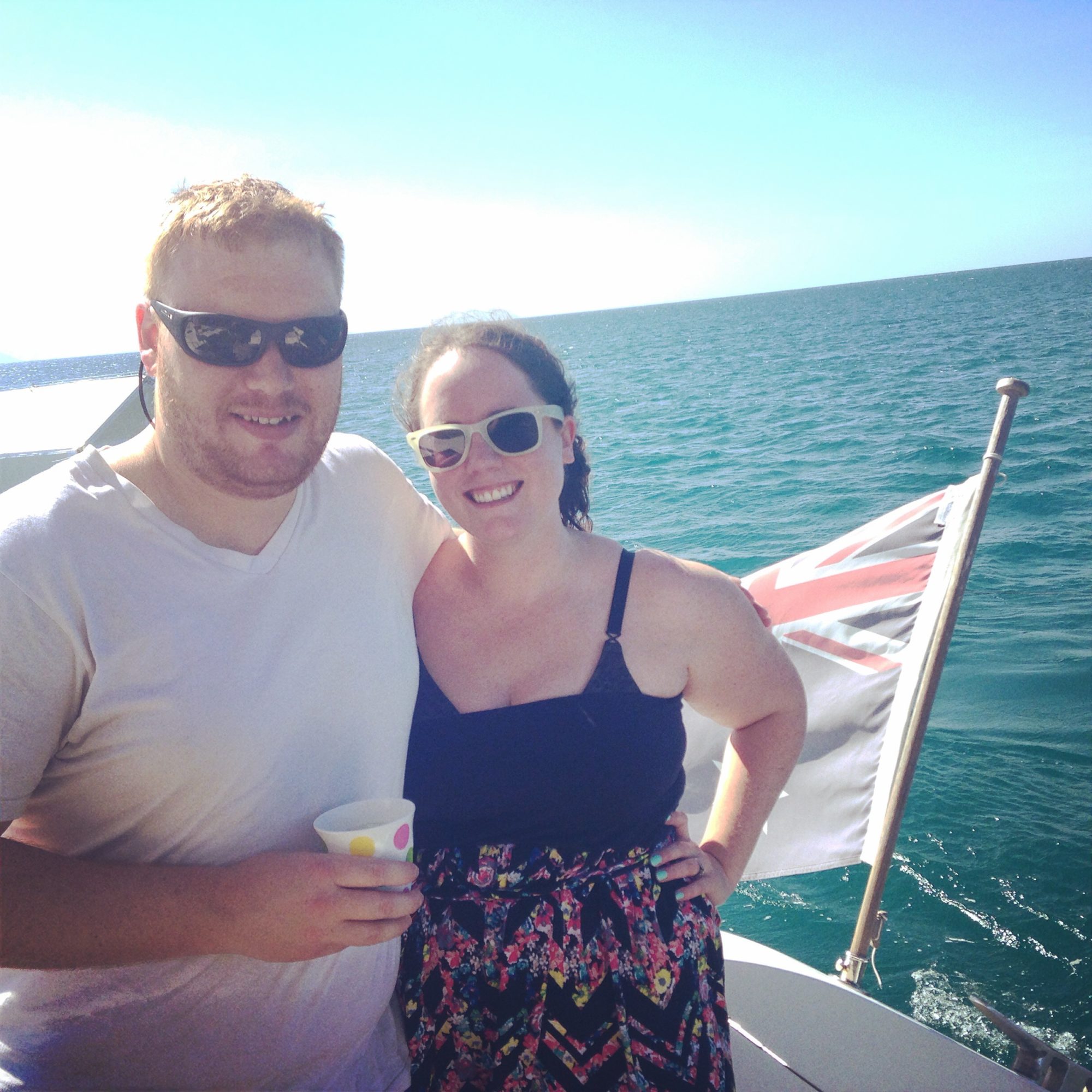 Eileen and Christian on a catamaran in Cairns, Australia