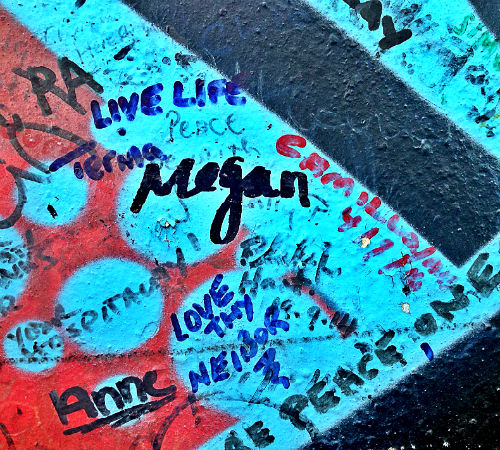 Megan's signature on the Peace Wall in Belfast