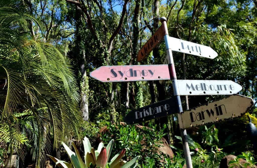 Sign posts at Coffee World in Mareeba, Tablelands, Queensland, Australia