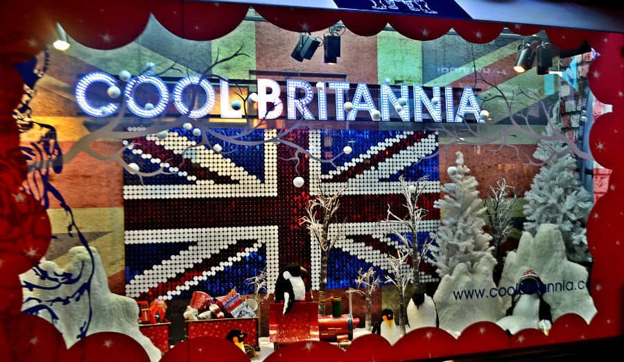 Union Jack in lights in London at Christmas by Eileen Cotter Wiright
