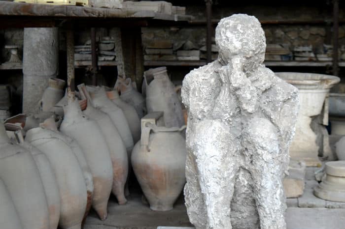 casting of man at pompeii with ceramic pots by eileen cotter wright