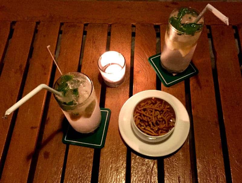 Gin fizz drinks and indian snacks at 360 restaurant elena echave india