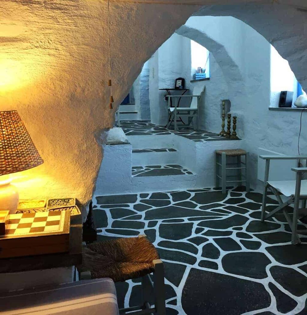 cave living room in paros greece