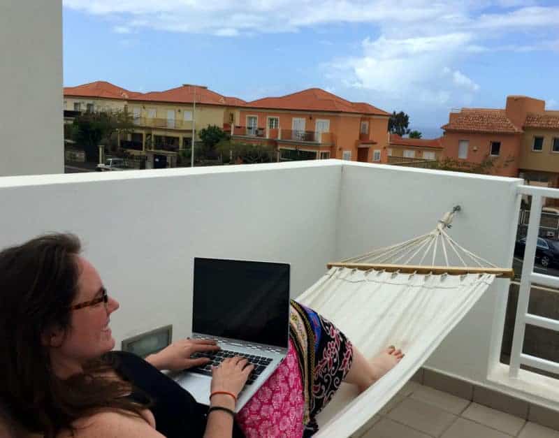 eileen cotter wright working remotely in hammock in tenerife spain digital nomad jobs