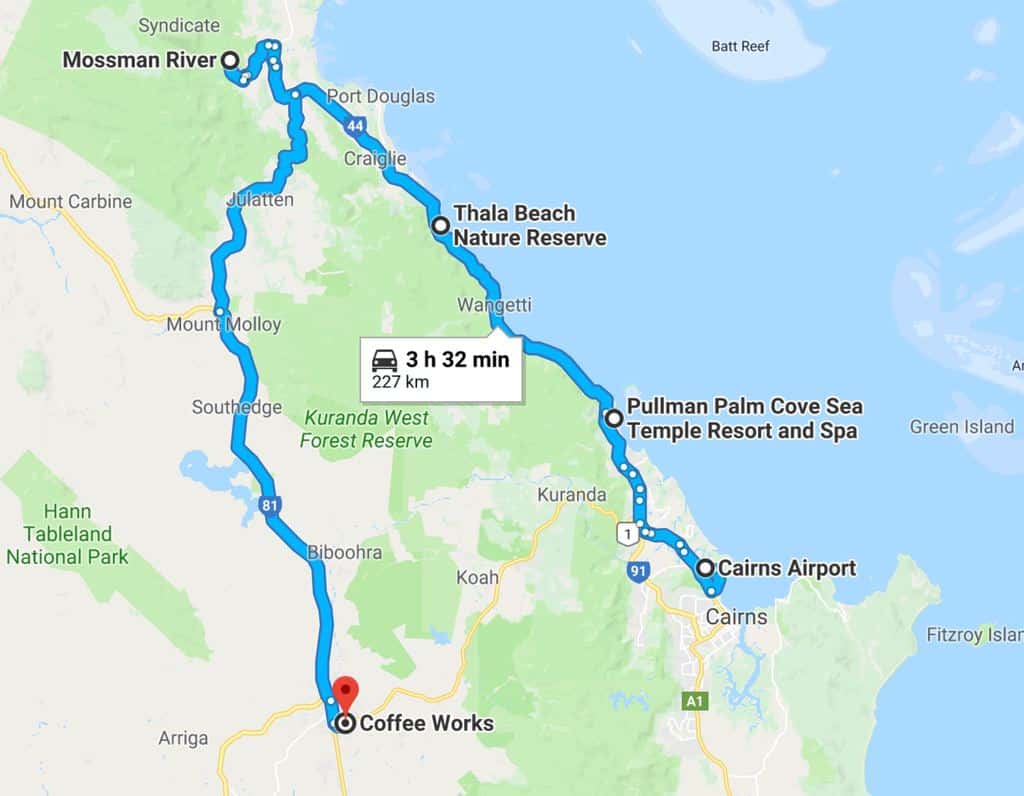 map route tropical north queensland route australia