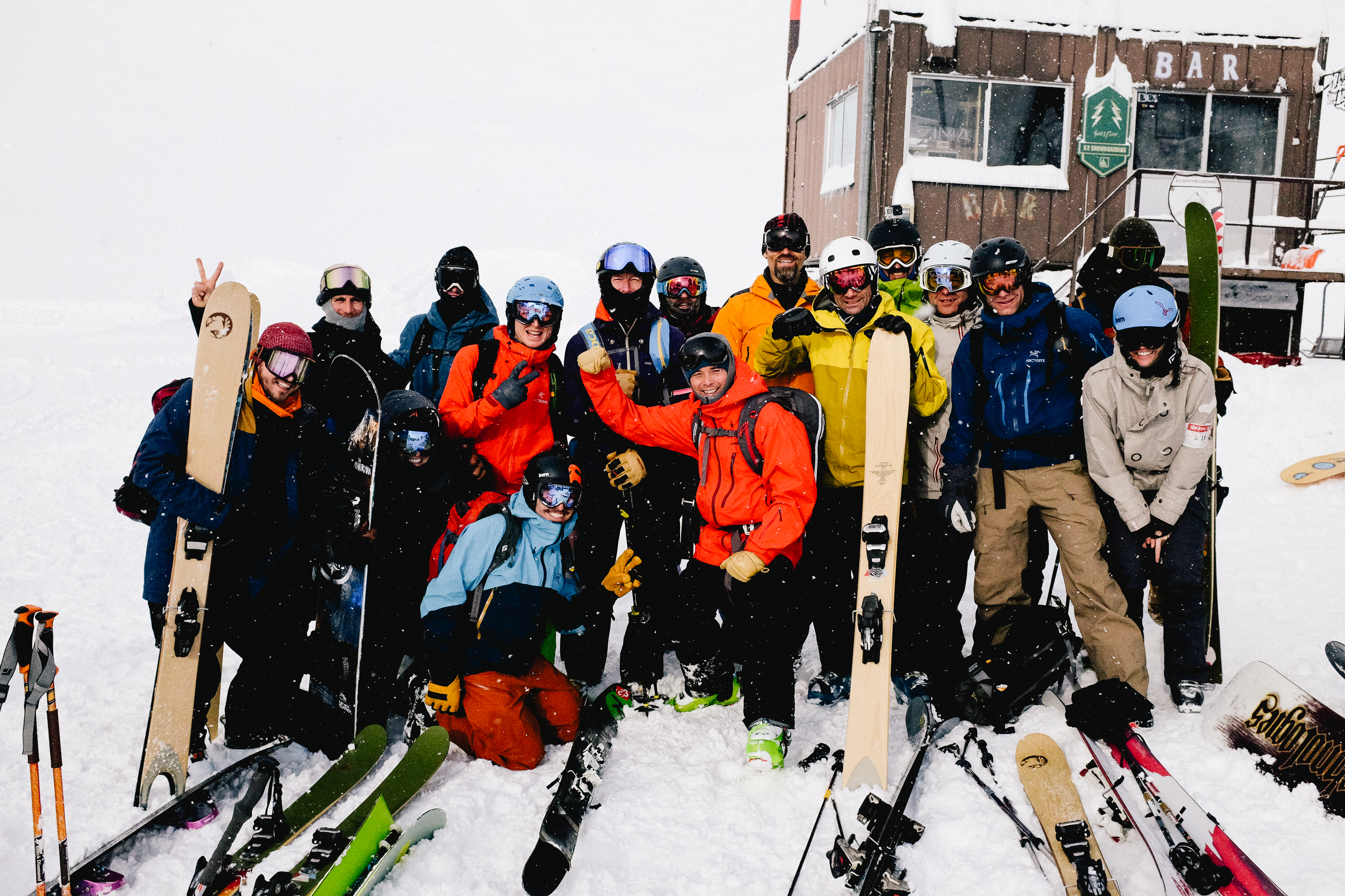 group of skiiers in japan