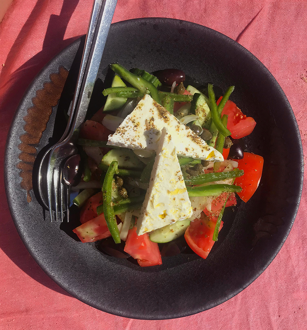 greek salad on Mykonos beaches