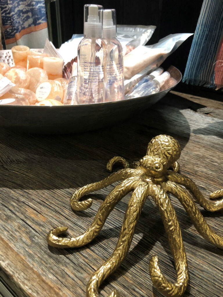 octopus and tolietries at the cliff house spa in ogunquit maine