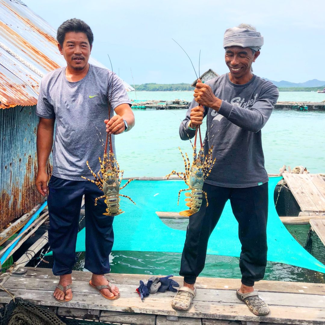 Two Lobster farmers near Koh Yao Noi in Thailand