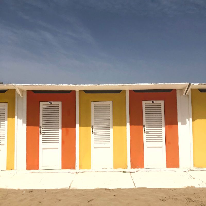 Changing rooms on the beach in rimini italy