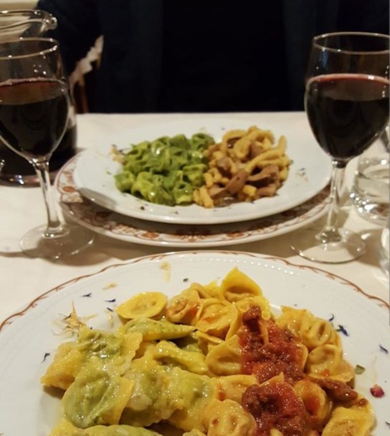 Ristorante Pacini two plates pasta and red wine