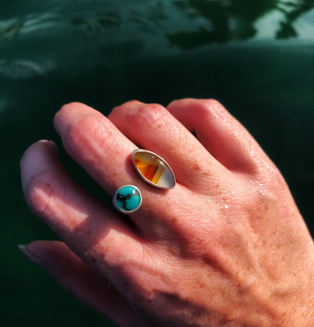 turquoise and agate ring from fly free design in bozeman montana