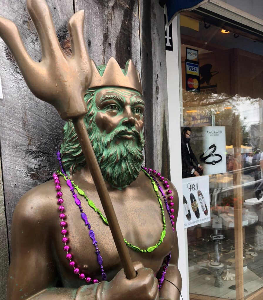 king trident with marti gra beads in provincetown ma