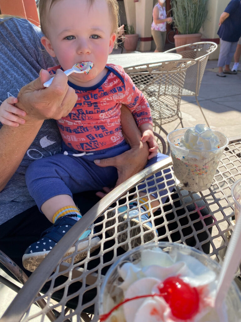 baby eating ice cream at KOA in tucson AZ