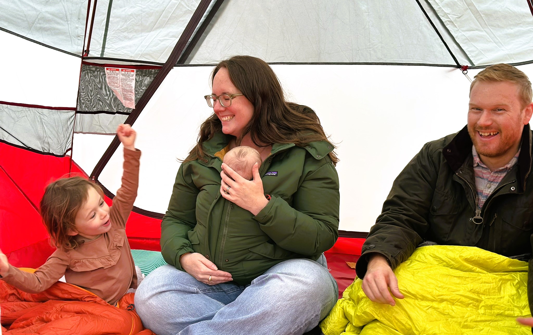 eileen cotter wright and family in msr tent