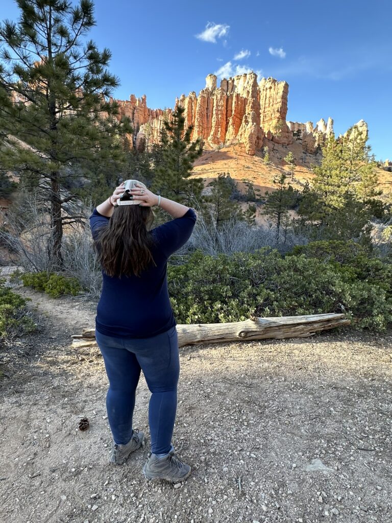 Eileen Cotter Wright on mossy cave trail at bryce utah