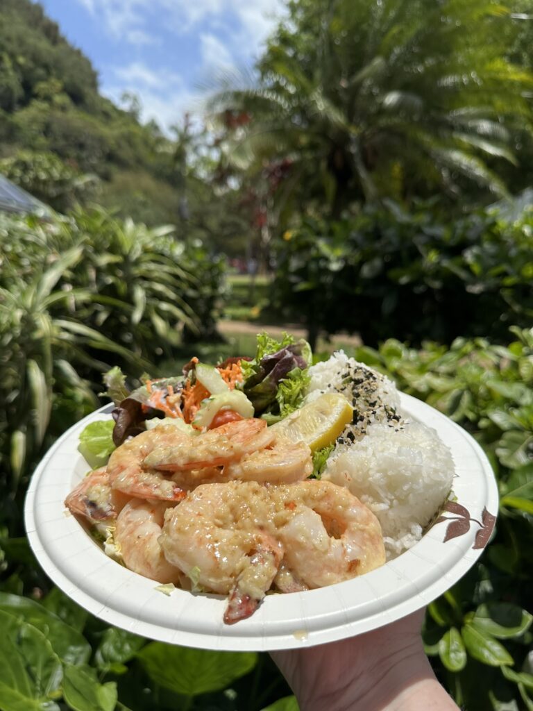 garlic shrimp plate waimea valley park oahu