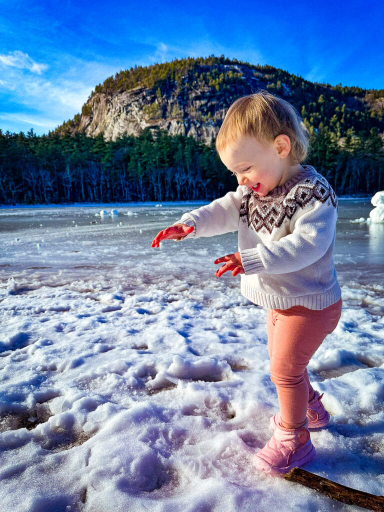 Adelaide at Echo Lake New Hampshire in the winter