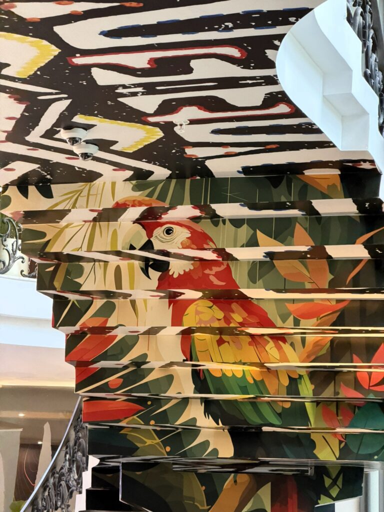 staircase with parrot renaissance marriott panama city