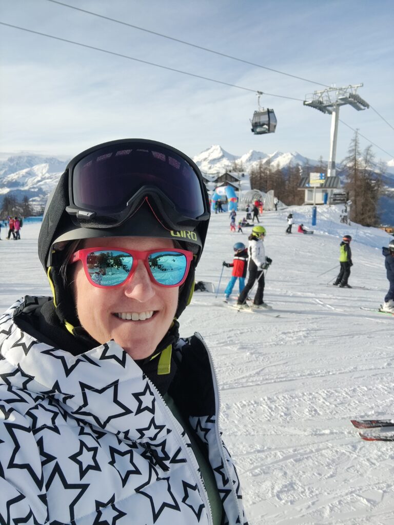 mollie at Aosta with skiing at Pila